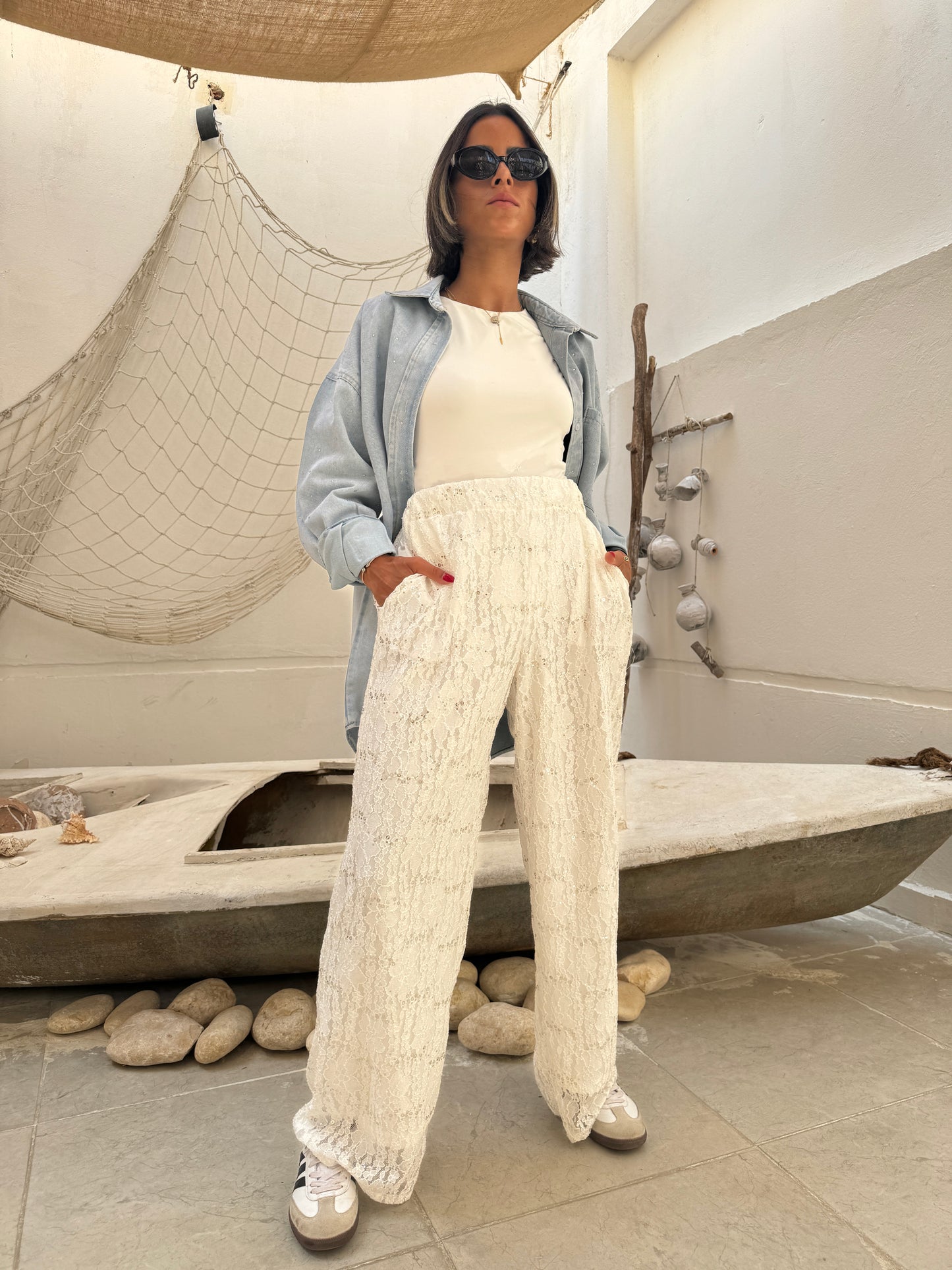 Ice embroidery lace pant