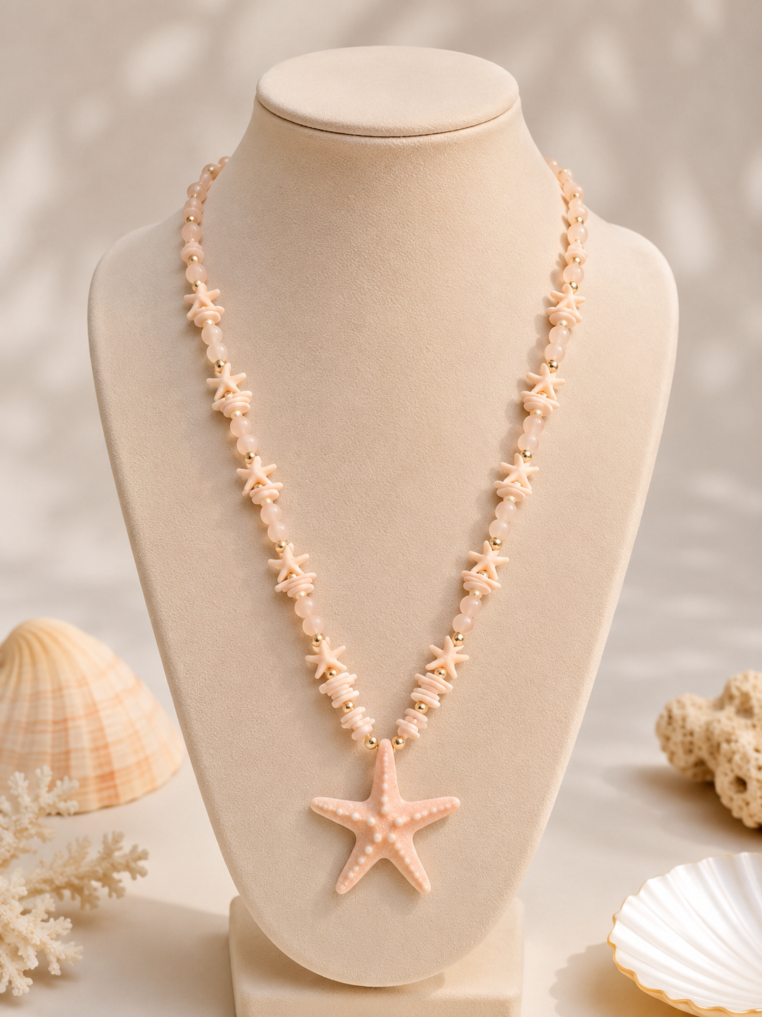 Starfish Long Necklace ( Creamy)