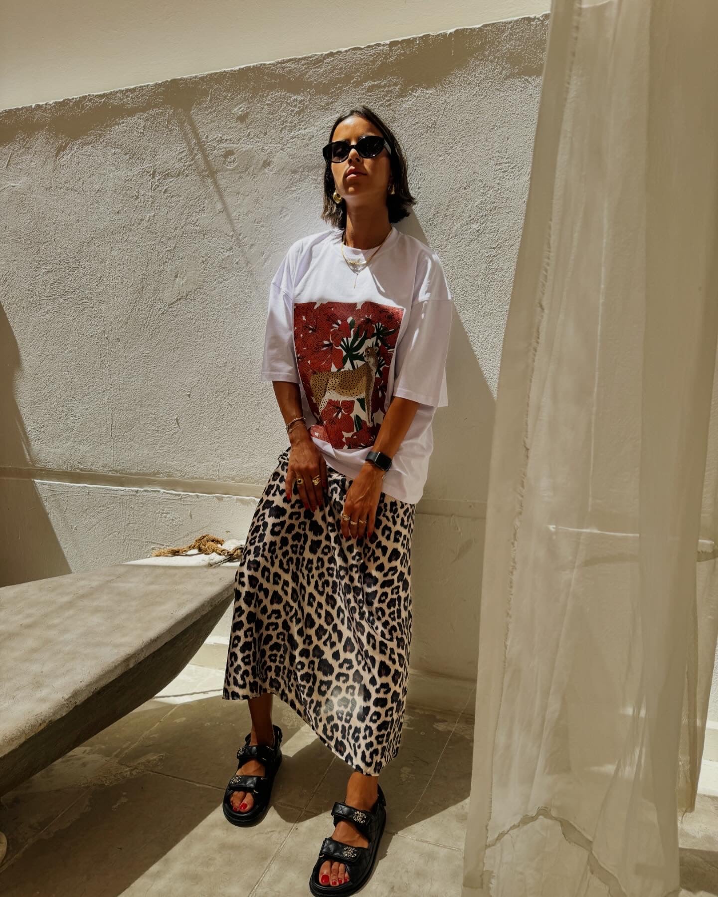 Leopard silk skirt