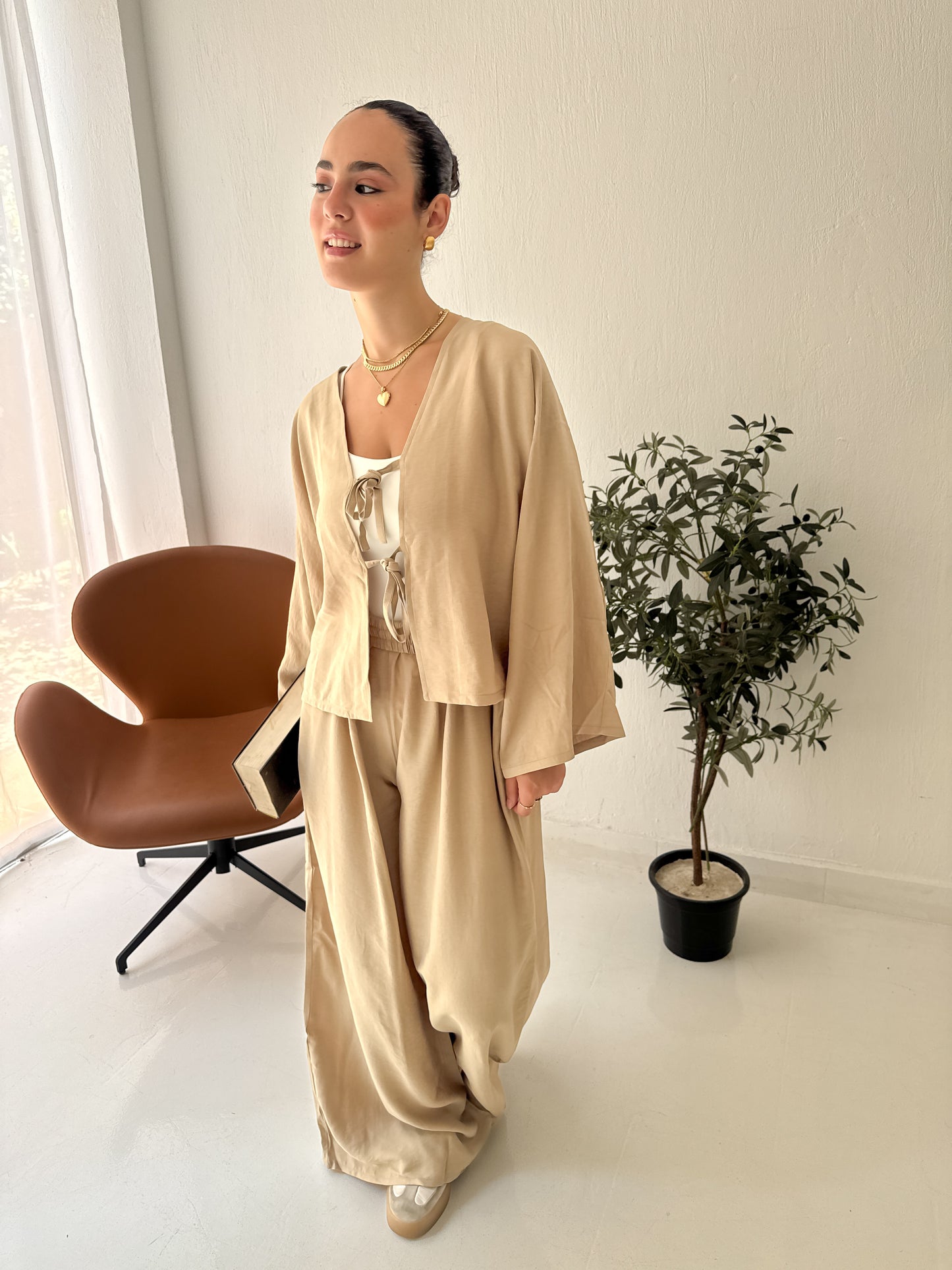 Ribbon Beige Linen Set