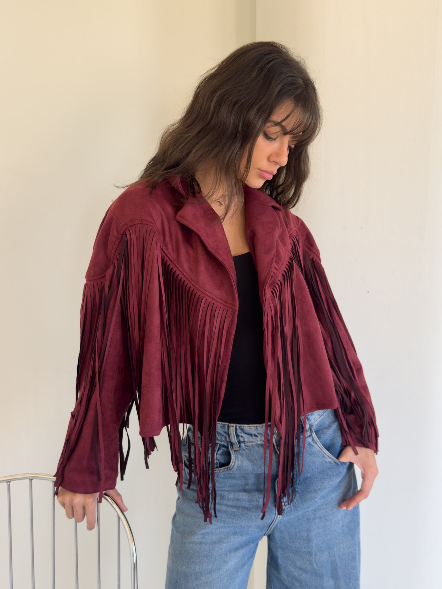 Fringes Burgundy’s Velvet Jacket
