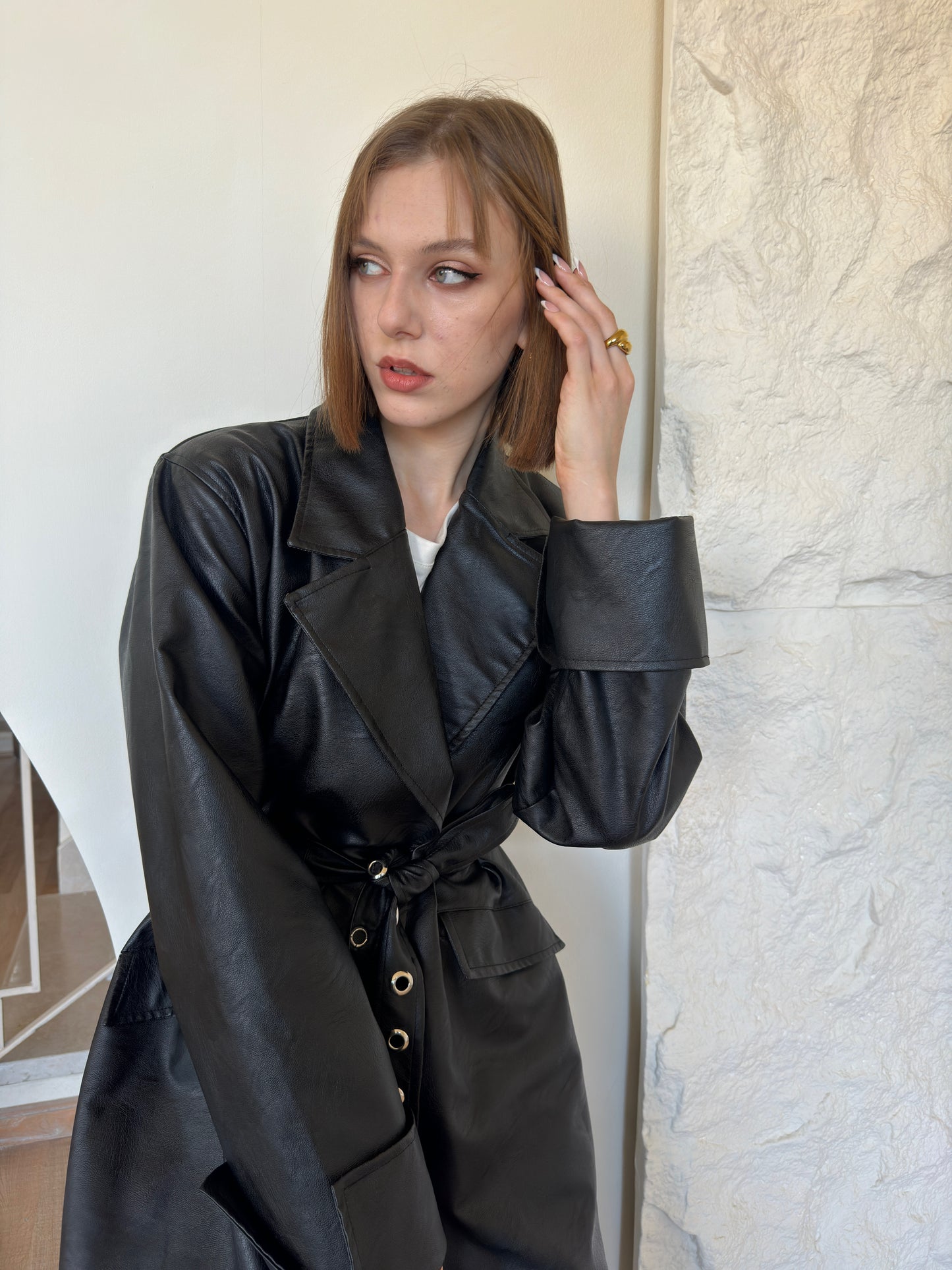 Black Trench Eyes Coat