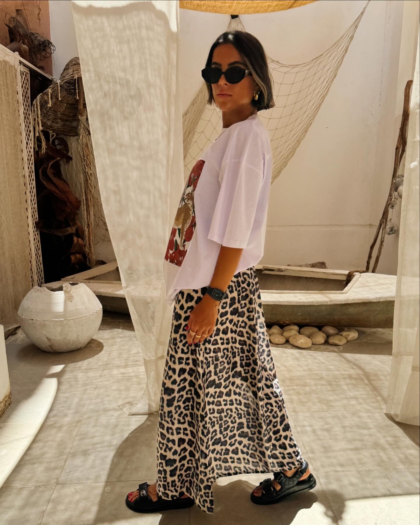 Leopard silk skirt