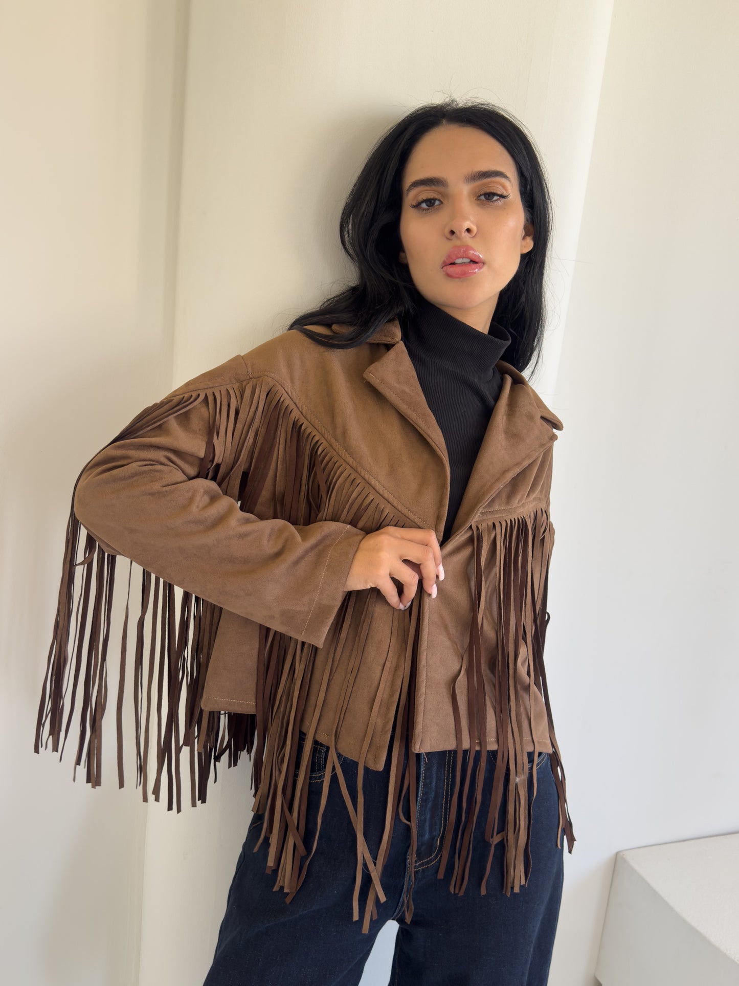 Fringes Brown Velvet Jacket