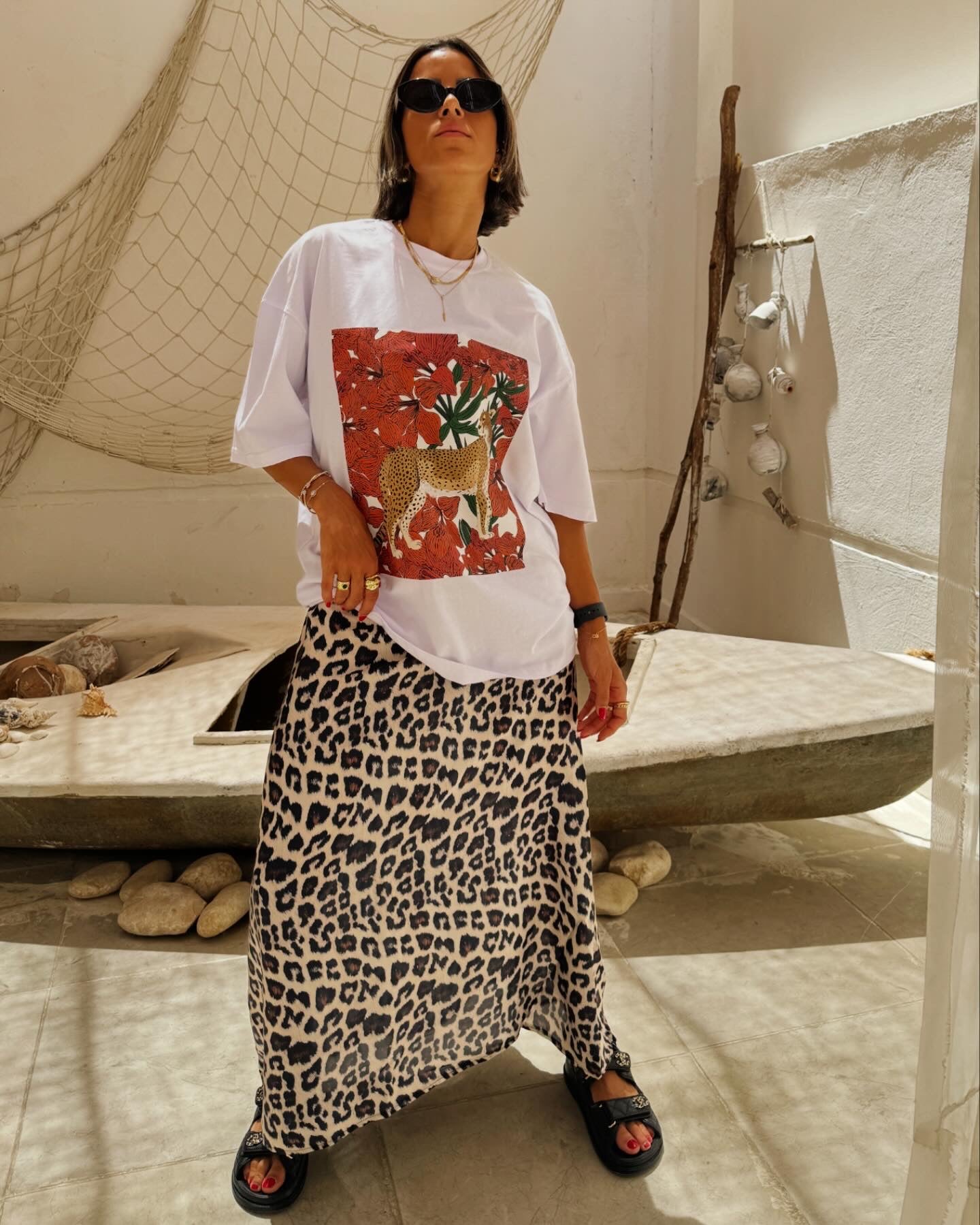 Leopard silk skirt