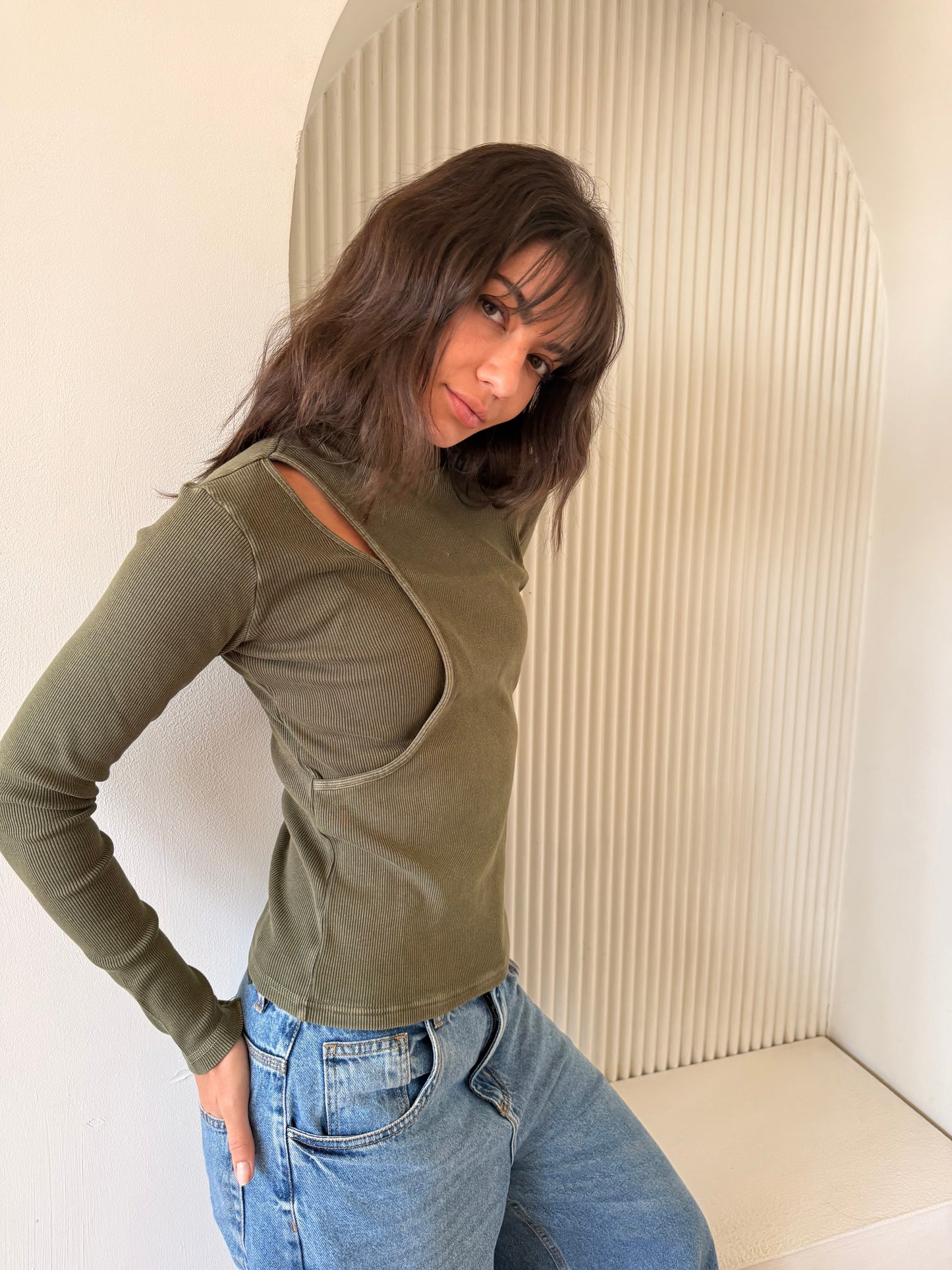 Olive Washed basic top