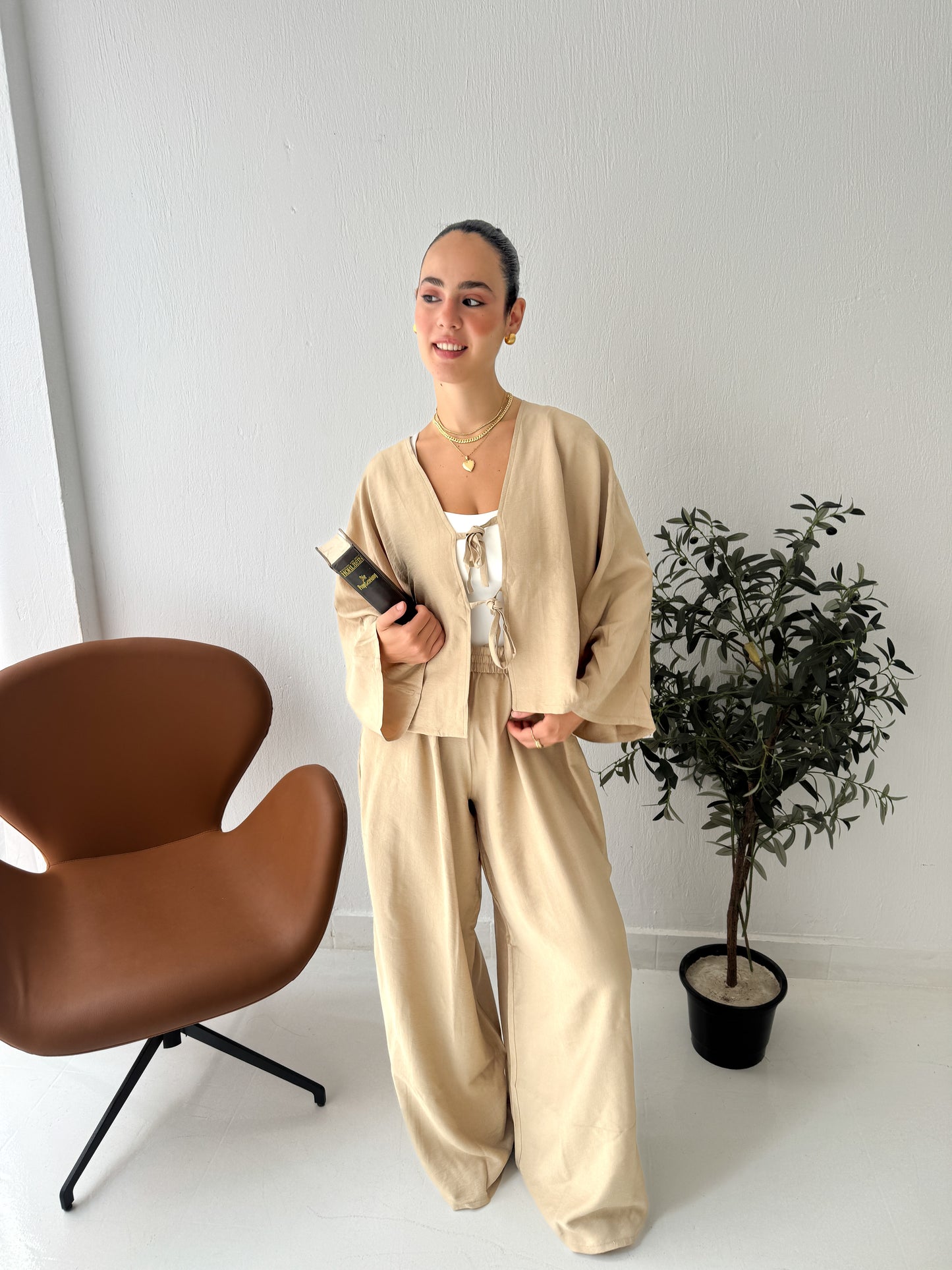 Ribbon Beige Linen Set