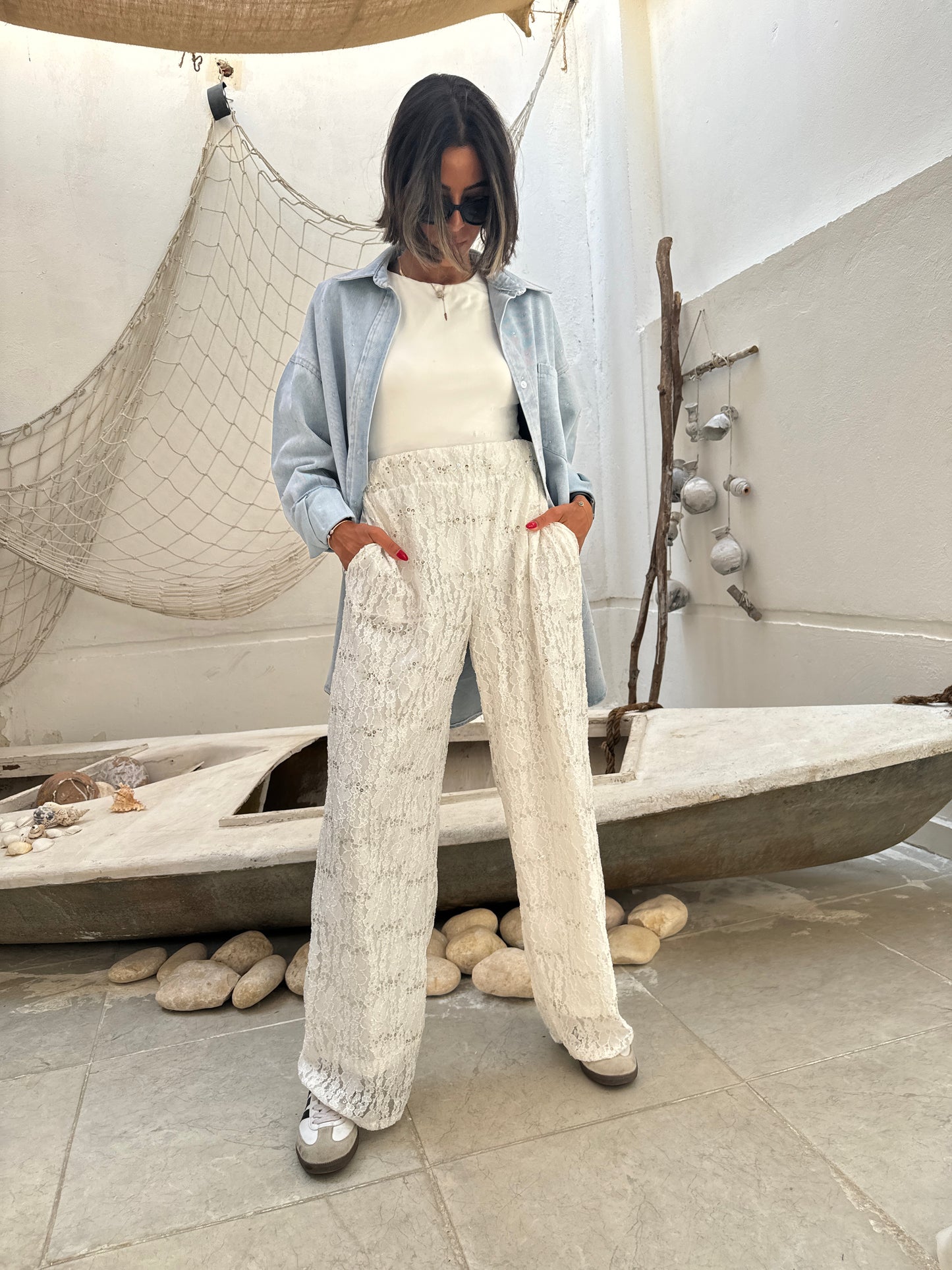 Ice embroidery lace pant