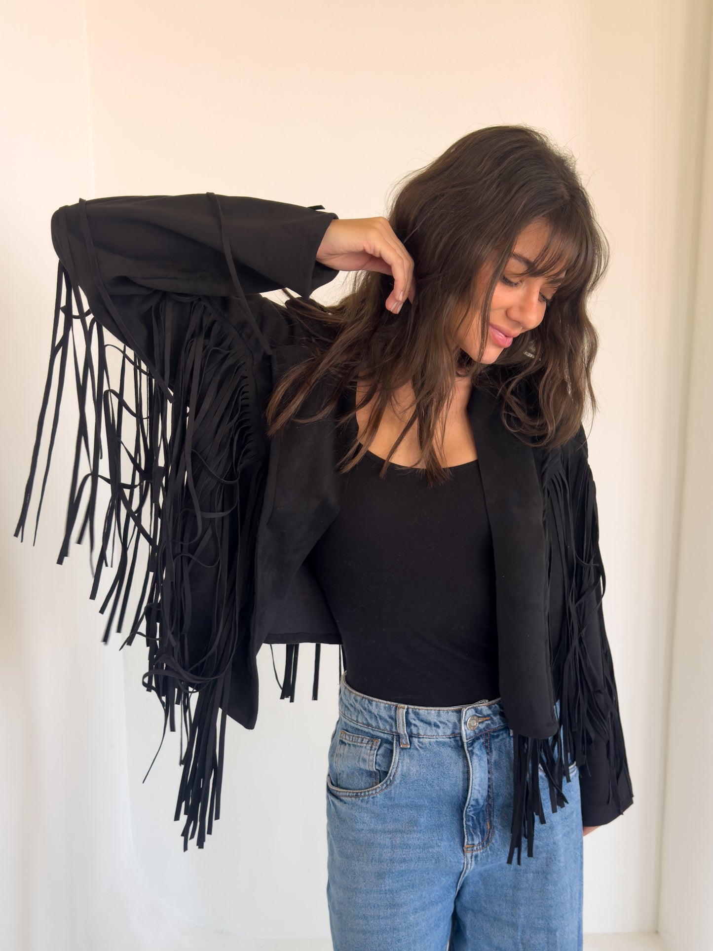 Fringes Black Velvet Jacket