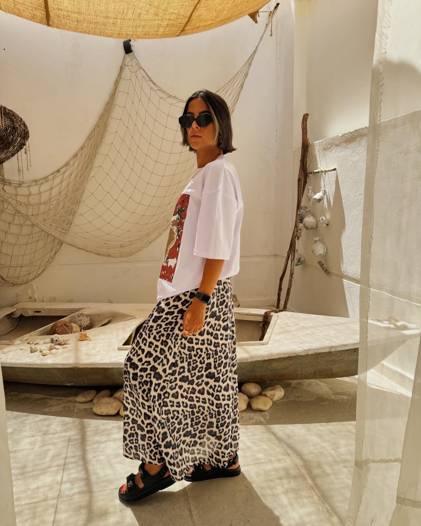 Leopard silk skirt