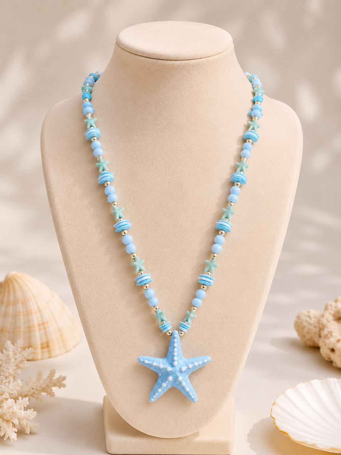Starfish Long Necklace (baby blue)