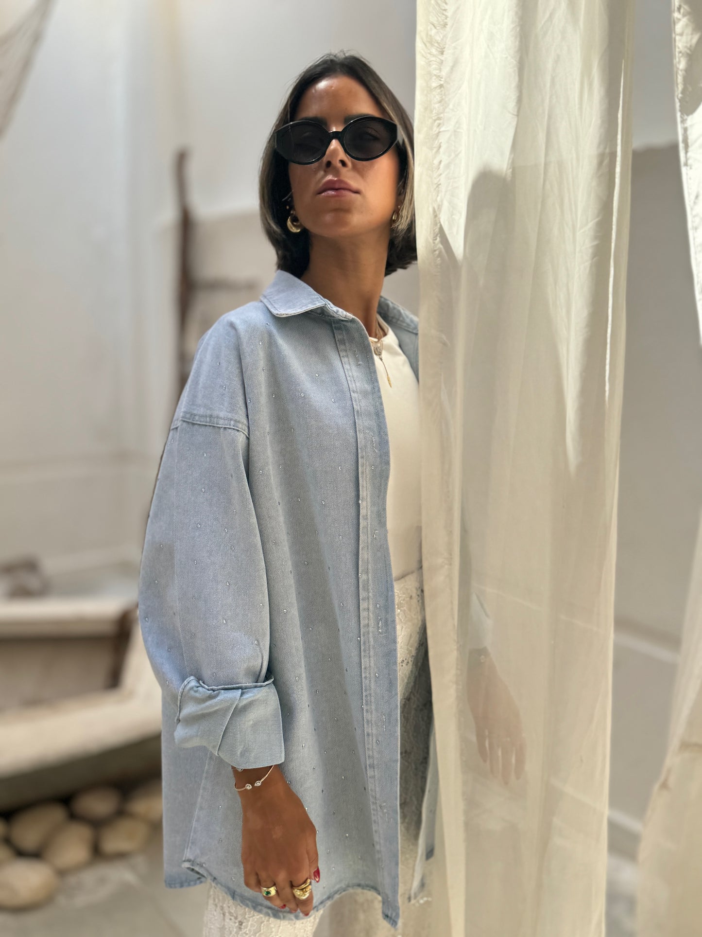 Glamy oversized jeans jacket