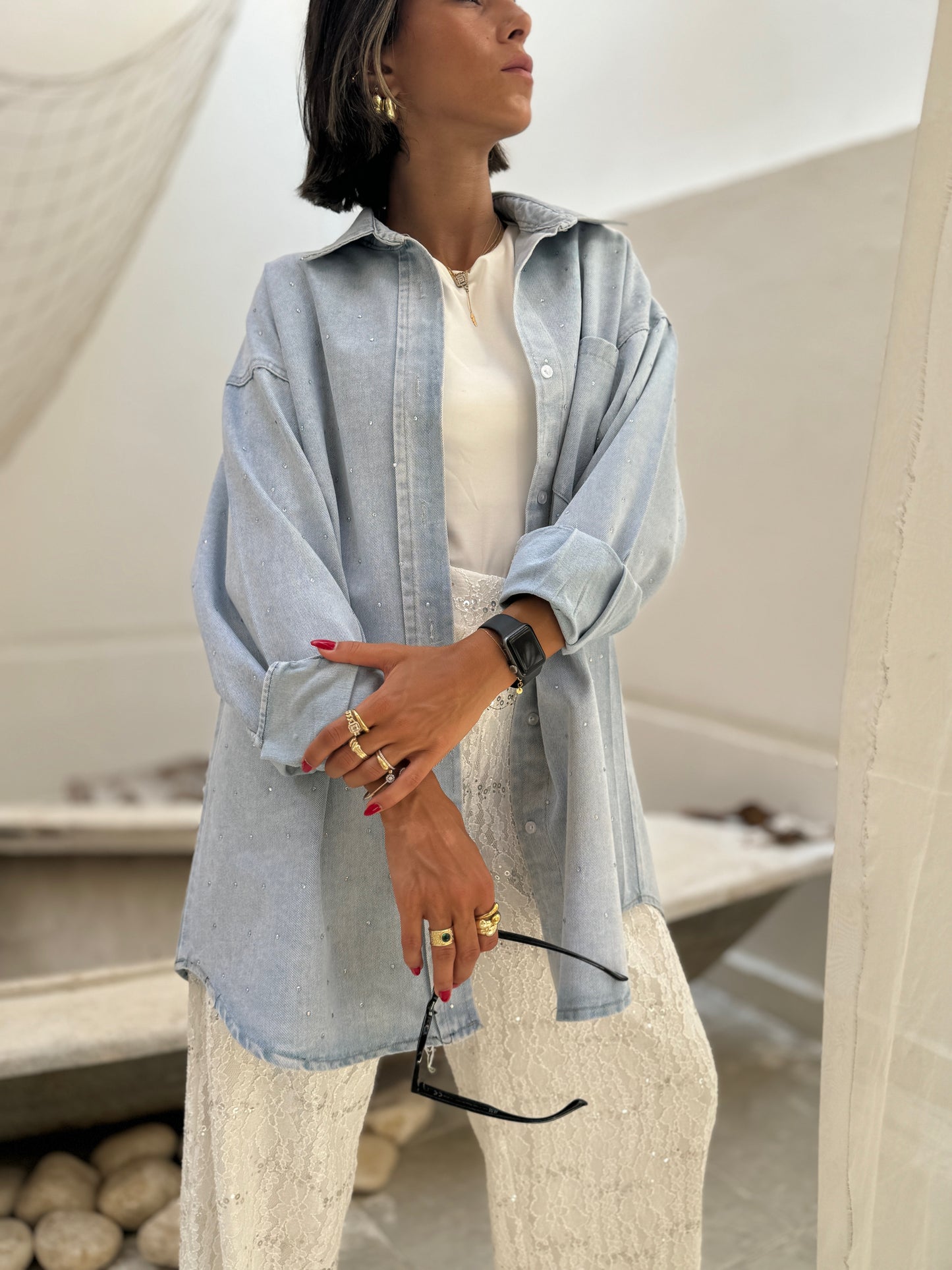 Glamy oversized jeans jacket