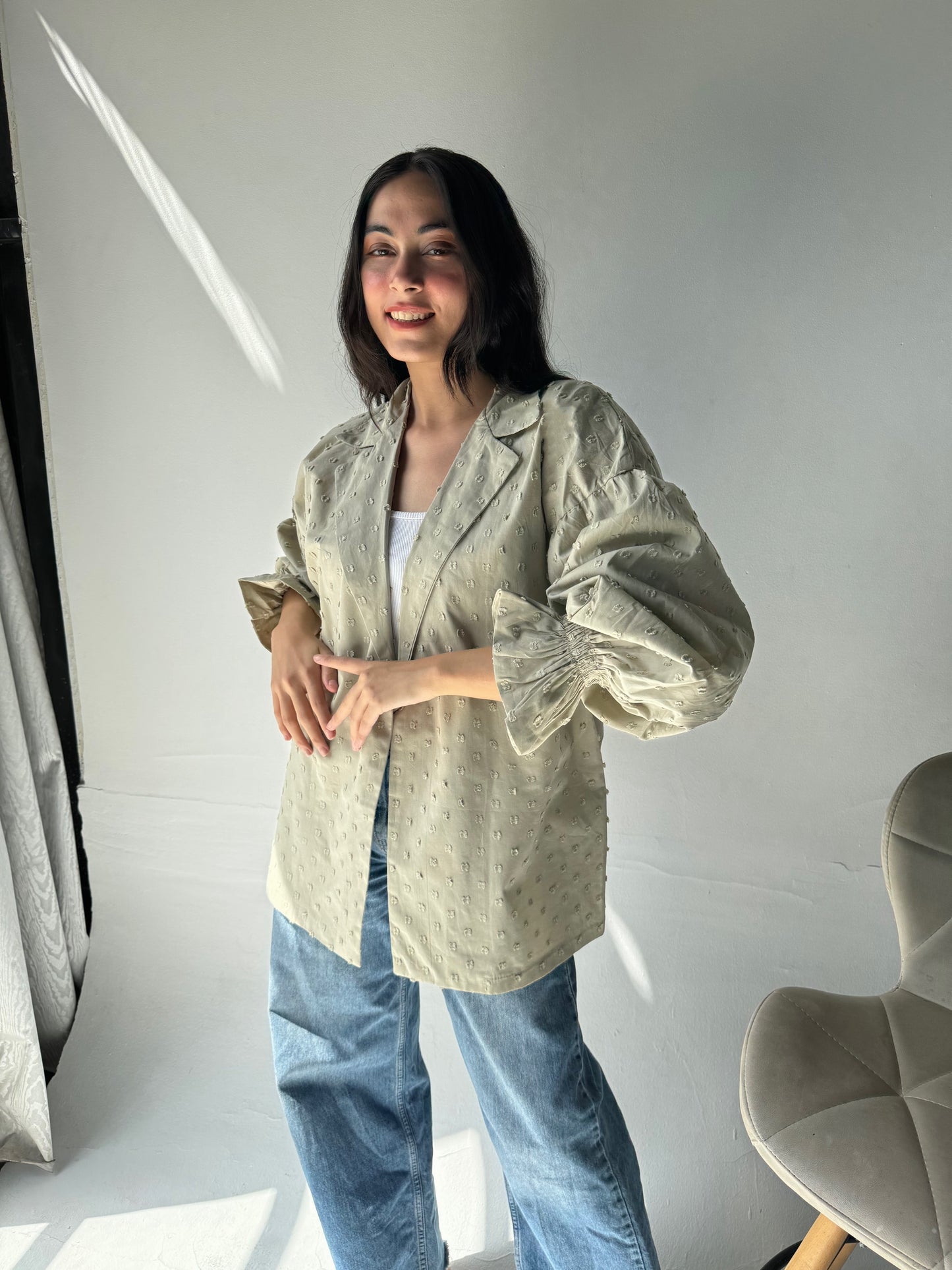 Polka Dot Cardigan In Pistage