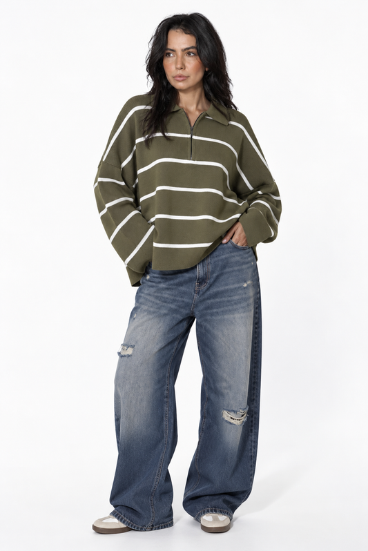 Olive Striped Pullover