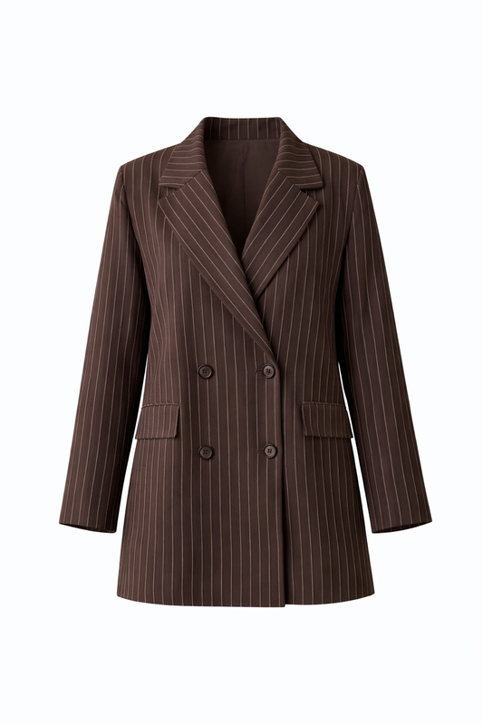 Trendy Oversized Striped Blazer In Brown