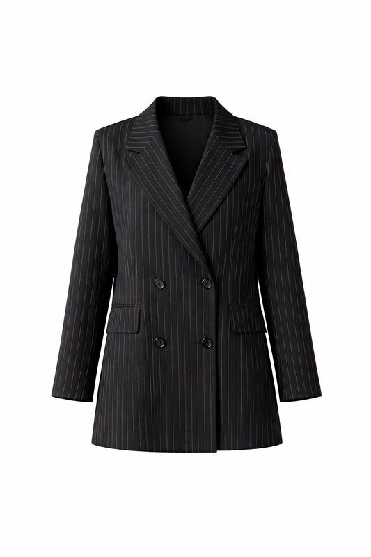 Trendy Oversized Striped Blazer In Black
