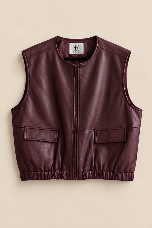 Urban Leather Vest In Burgundy