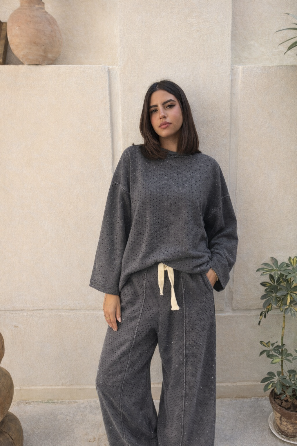 Grey Rocky set with black strass