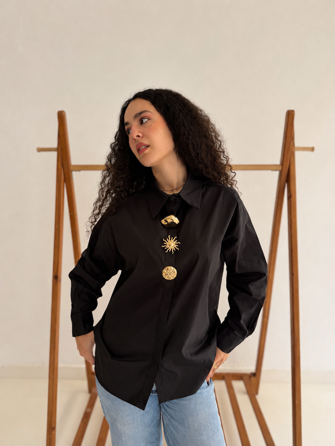 Golden Muse Oversized Shirt In Black