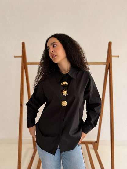 Golden Muse Oversized Shirt In Black