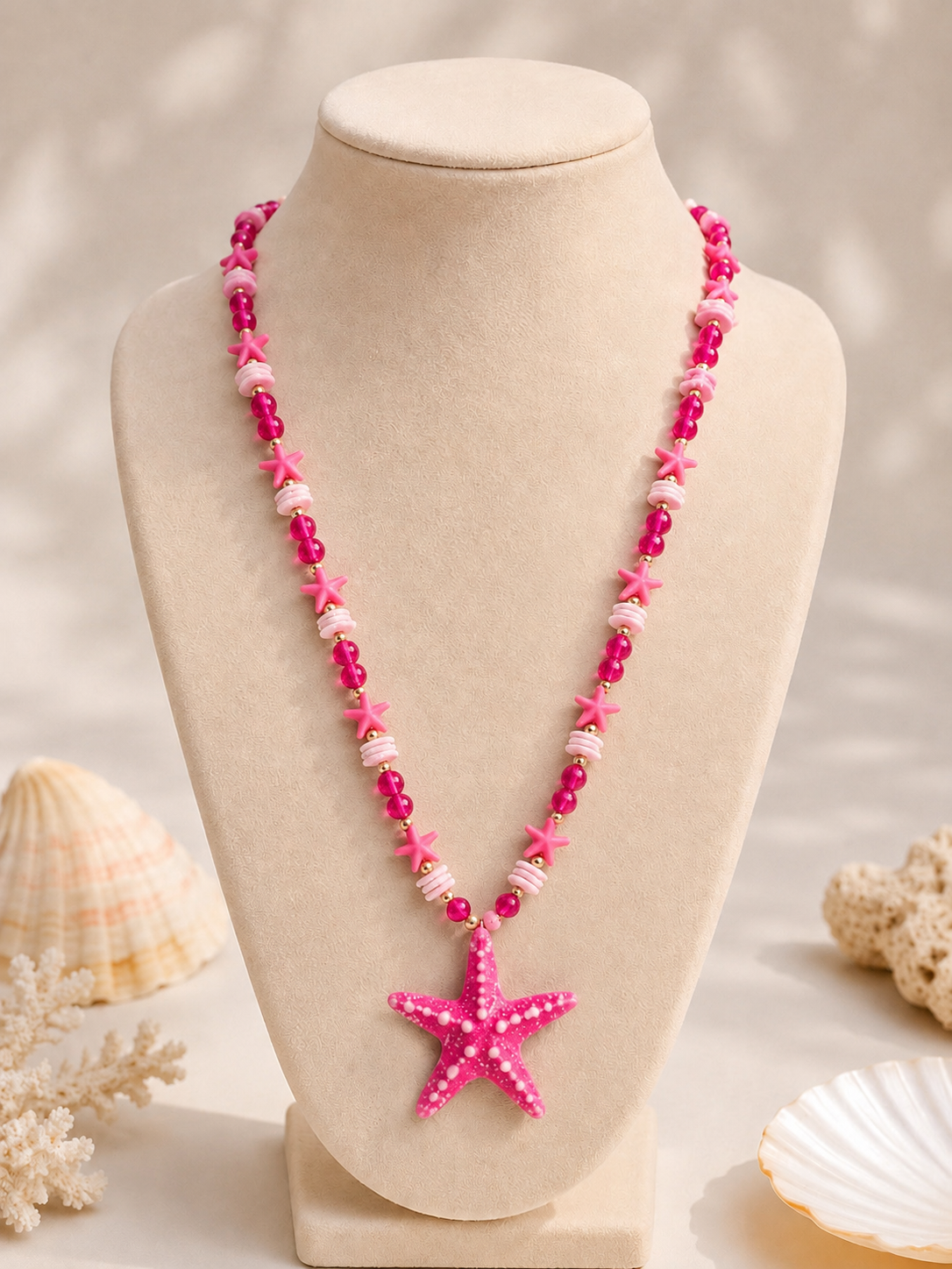 Starfish Long Necklace (Fushia)