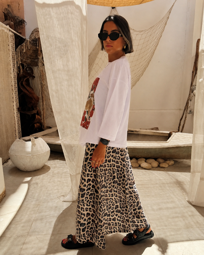White oversized leopard tshirt with long sleeves