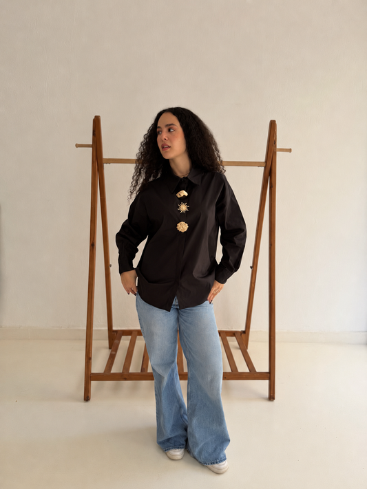 Golden Muse Oversized Shirt In Black