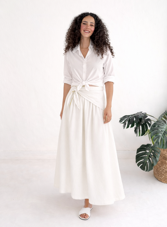 Draped-Wrape Skirt In White