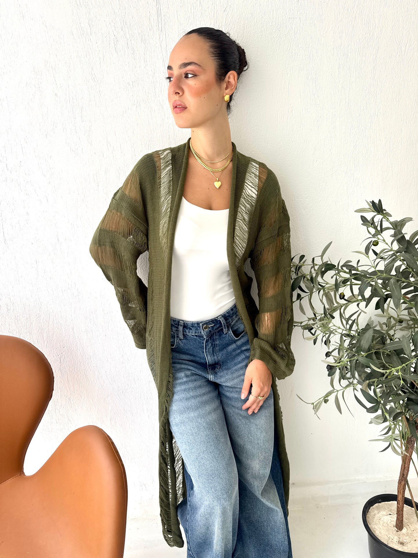 NET Olive Cardigan