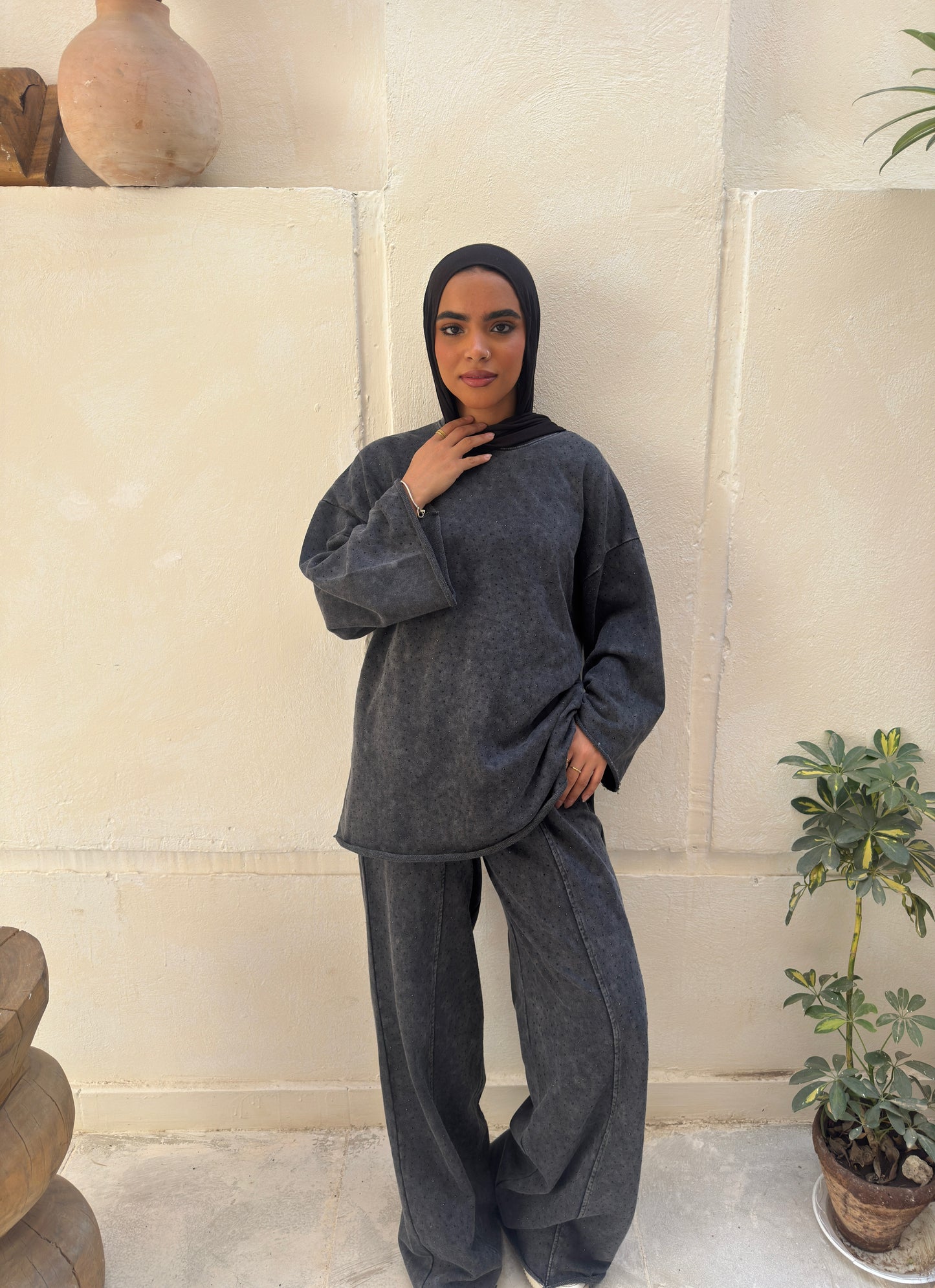 Grey Rocky set with black strass