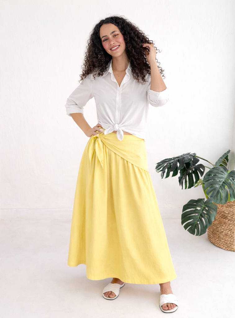Draped-Wrape Skirt In Butter Yellow