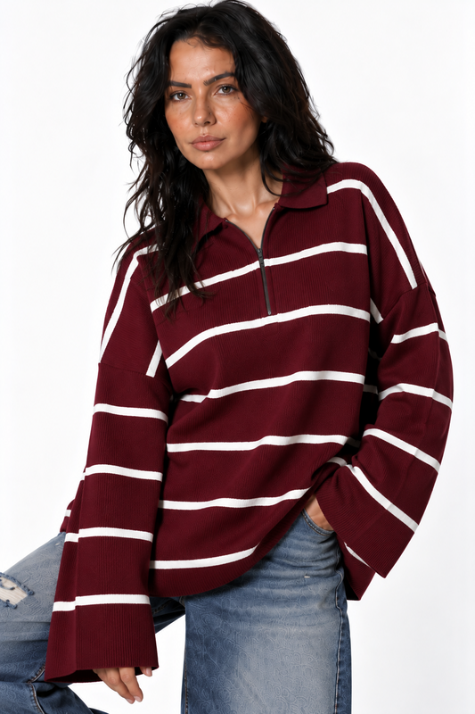 Burgundy Striped Pullover