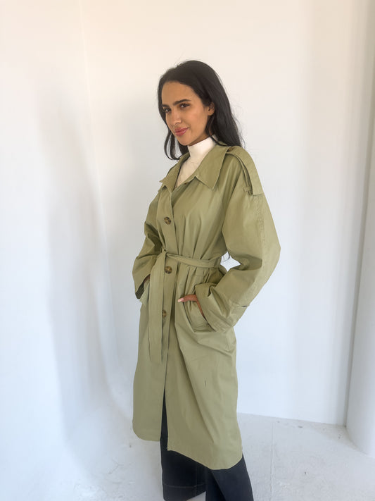 Olive Gaberdine Trench Coat