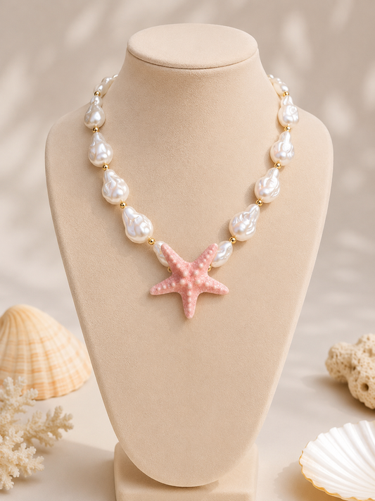 Pearl Starfish Necklace (Pink)