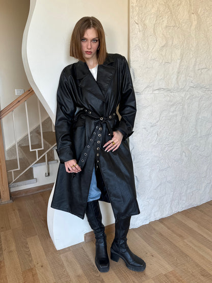 Black Trench Eyes Coat