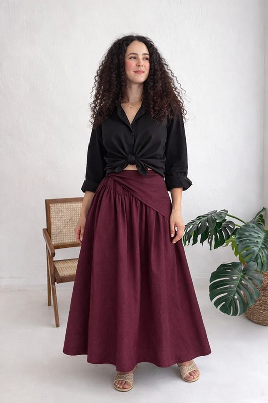 Draped-Wrape Skirt In Burgundy