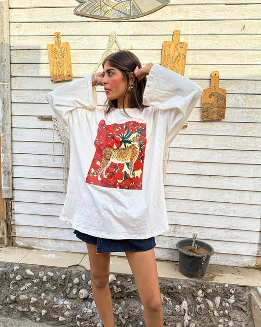 Oversized leopard tshirt with long sleeves