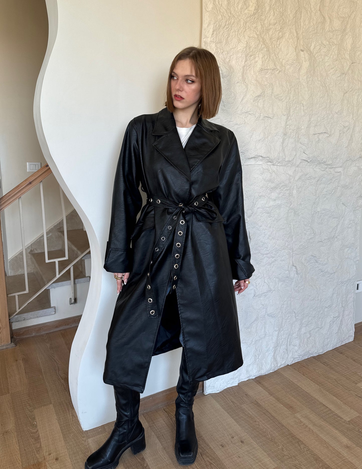 Black Trench Eyes Coat