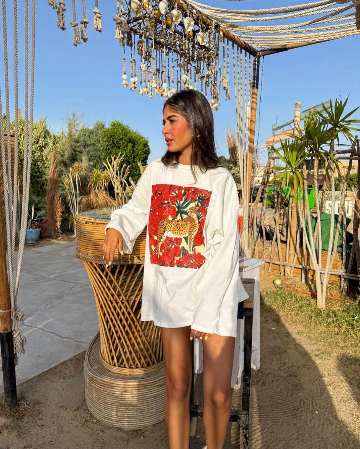 Oversized leopard tshirt with long sleeves