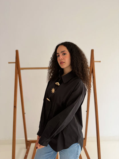 Golden Muse Oversized Shirt In Black