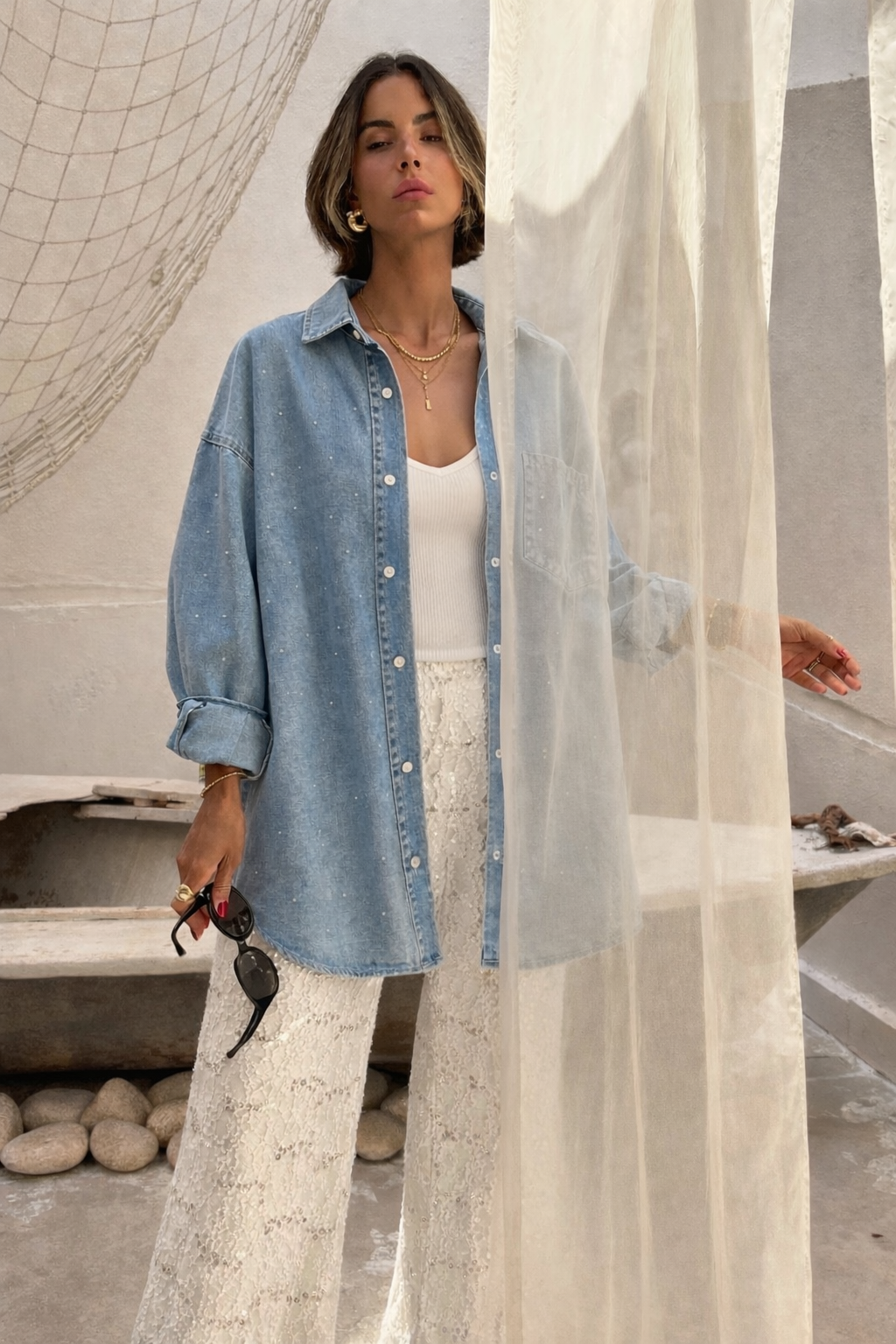 Glamy denim jacket blue shades