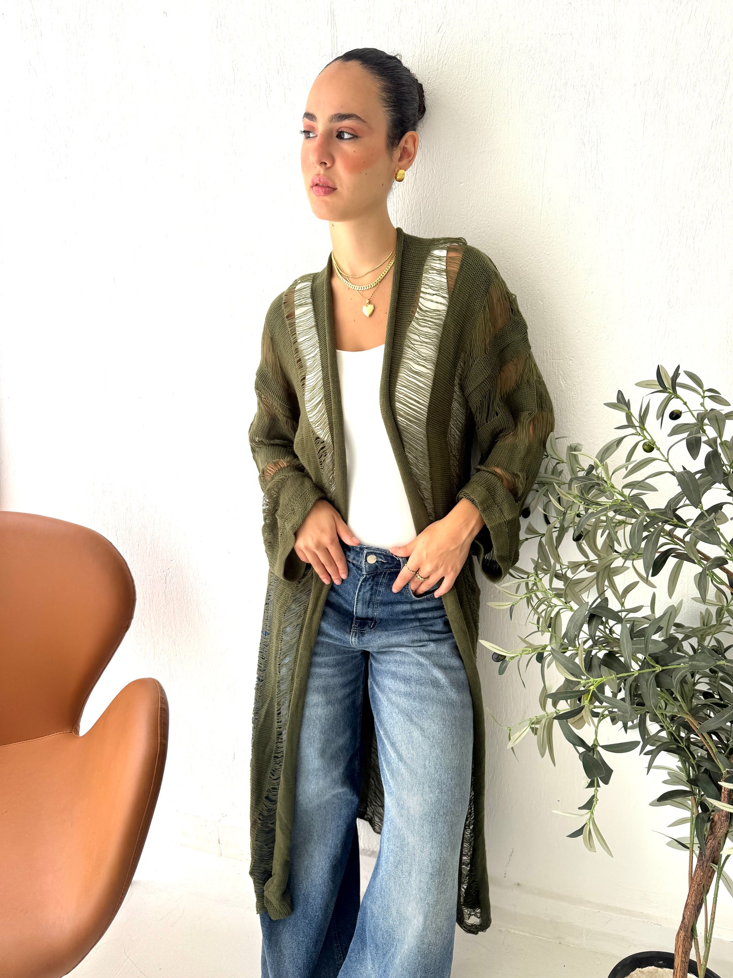 NET Olive Cardigan