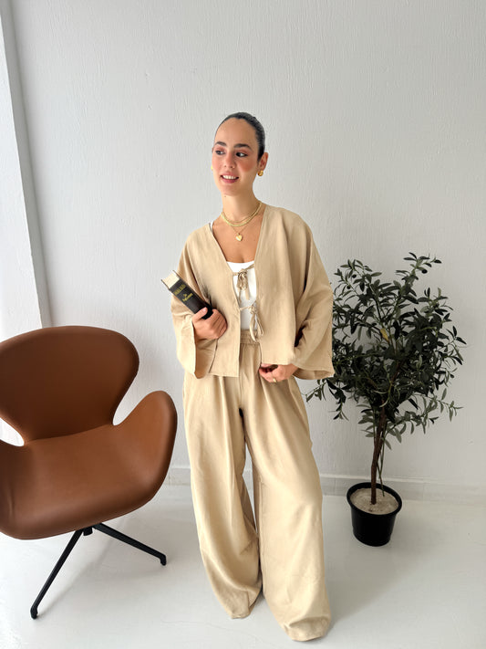 Ribbon Beige Linen Set