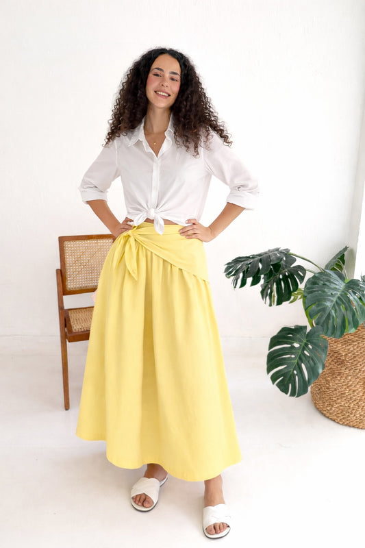 Draped-Wrape Skirt In Butter Yellow