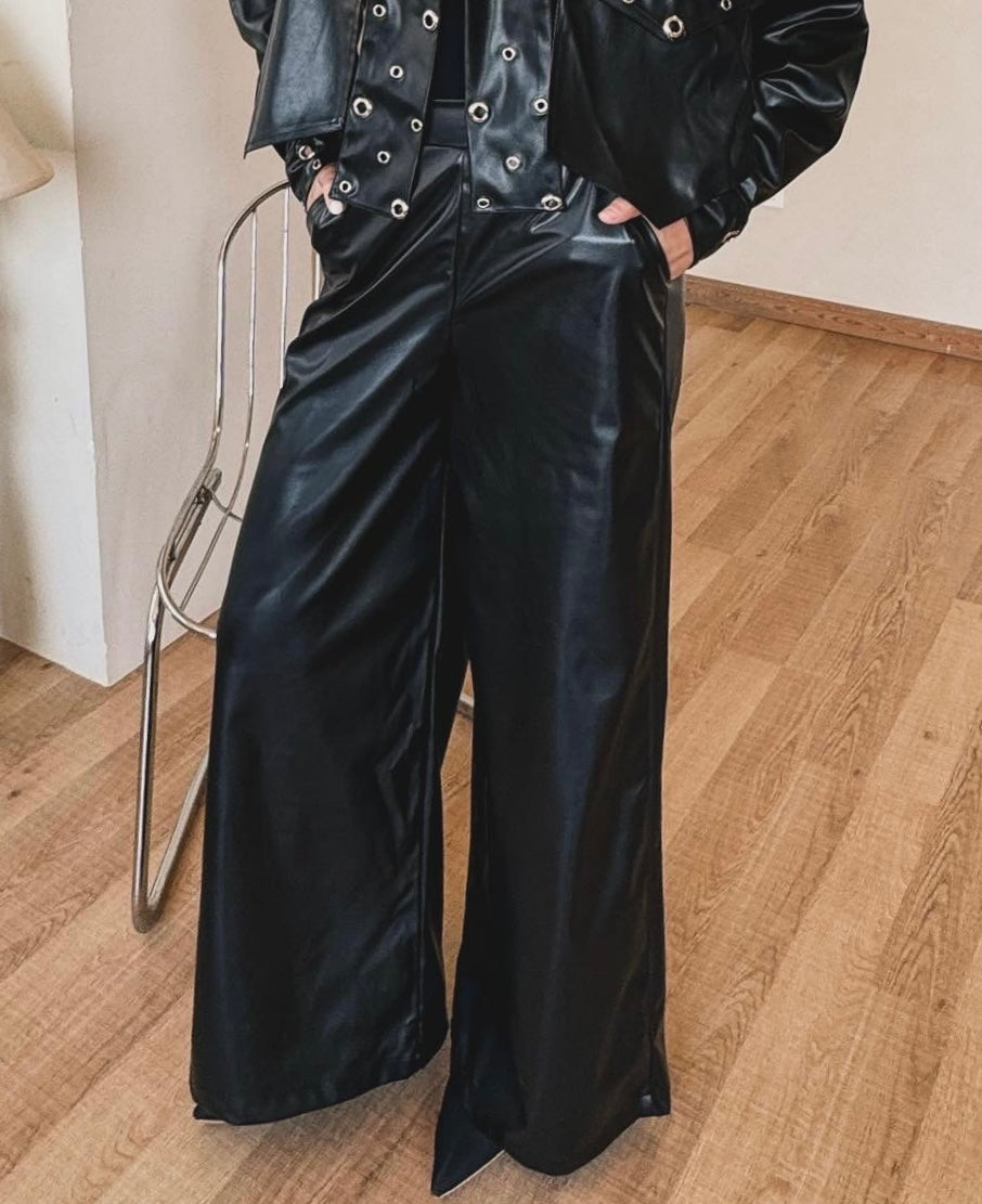 Leather wide leg pant