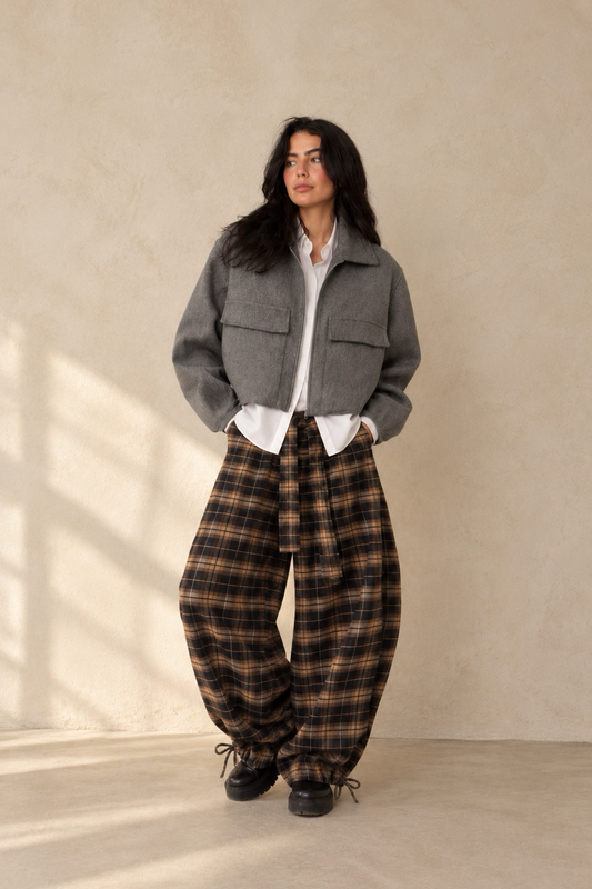 Wool Plaid Balloon Pant
