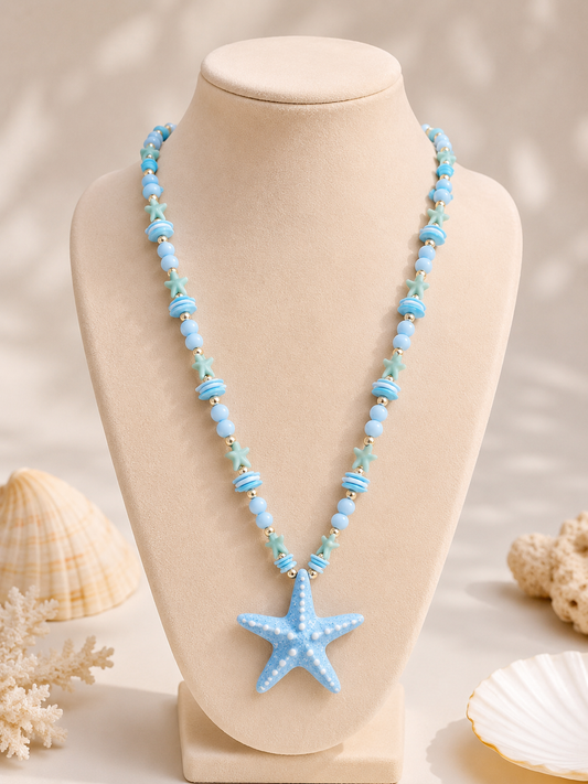 Starfish Long Necklace (baby blue)